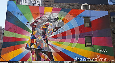 Mural art by Brazilian Mural Artist Eduardo Kobra in Chelsea neighborhood in Manhattan Editorial Stock Photo