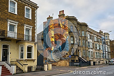 A mural by artist Smug for an ocean pollution awareness campaign called Rise Up Residency Editorial Stock Photo