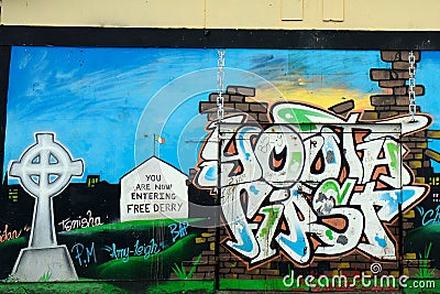 Mural at the Bogside, Derry, Northern Ireland Editorial Stock Photo