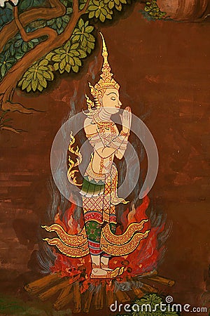 Mural Buddhist temple Thailand Stock Photo