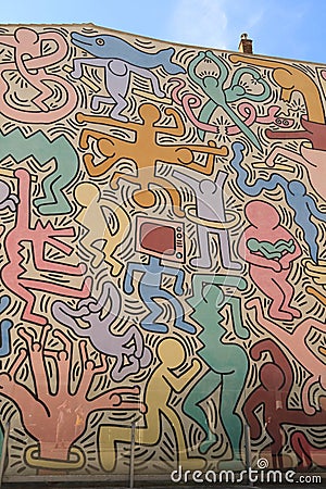 Tuttomondo by Keith Haring, Via Riccardo Zandonai, Pisa Editorial Stock Photo