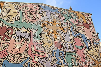 Tuttomondo by Keith Haring, Via Riccardo Zandonai, Pisa Editorial Stock Photo