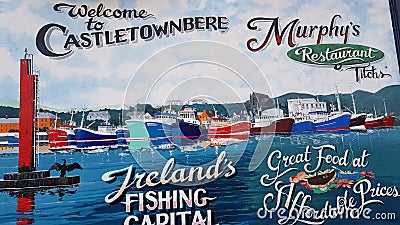 Mural in Castletownbere port. Murphy Restaurant Editorial Stock Photo