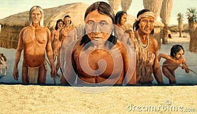 Mural in Coachella Valley Depicting Cahuilla Indian Village Editorial Stock Photo
