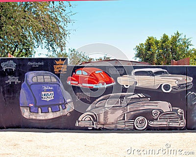 Mural Depicting Latino Classic Car Culture Editorial Stock Photo