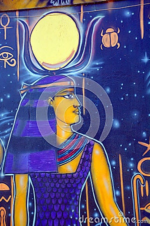 Mural of egyptian god in Balboa Park vibrant WorldBeat Cultural Editorial Stock Photo