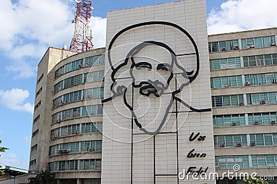 Mural of Fidel Castro on the Revolution Square in Havana, Cuba Editorial Stock Photo