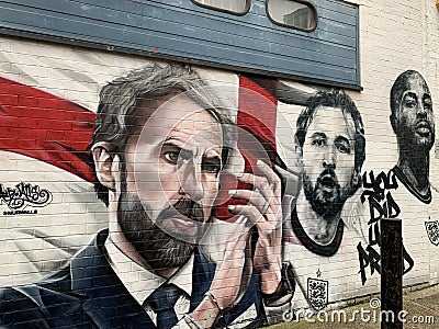Mural of Gareth Southgate, Harry Kane and Raheem Sterling unveiled in London Editorial Stock Photo