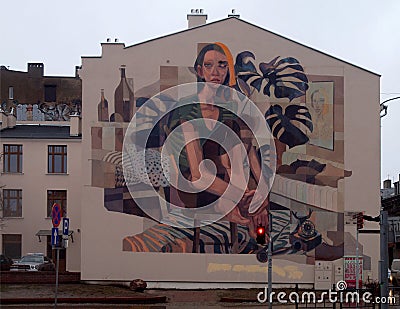 Mural of Lodz. Editorial Stock Photo
