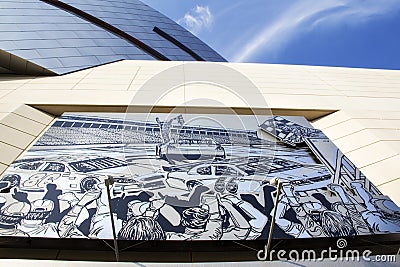 Mural on the Nascar hall of fame building in Charlotte North Carolina Editorial Stock Photo