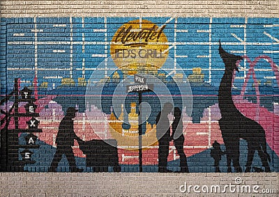 Mural on the outside of the location of the now closed Jed`s Grill in Oak Cliff, Dallas. Stock Photo