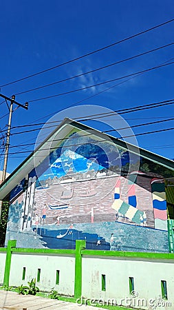 Mural painting at school wall for junior high school Stock Photo