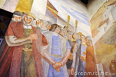 Mural paintings of the Monastery of La Rabida, Huelva, Spain Editorial Stock Photo