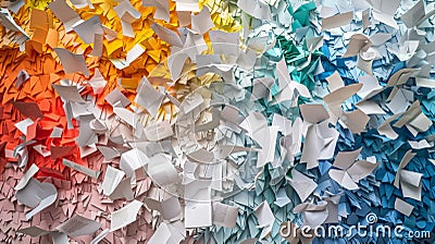 A mural of paper outs each one representing a different statistic on social justice issues creating a powerful visual Stock Photo