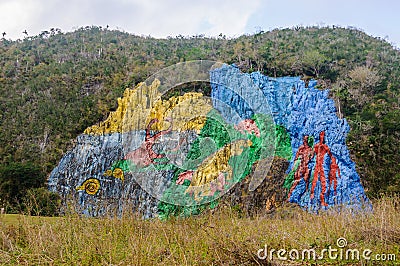 Mural prehistory in Vinales Valley, Cuba Editorial Stock Photo