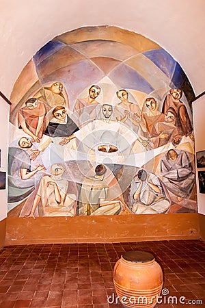 Mural in Santuario De Nuestra Senora De La Pena De Francia, Spain Editorial Stock Photo