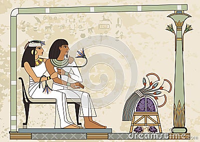 Ancient egypt banner.Egyptian hieroglyph and symbol. Vector Illustration