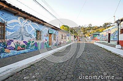 Murals on homes at Conception de Ataco in El Salvador Editorial Stock Photo