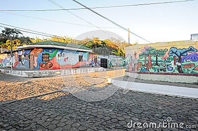 Murals on homes at Conception de Ataco in El Salvador Editorial Stock Photo