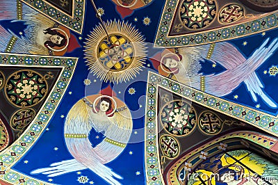 Murals in the Ukrainian Greek Catholic Church of the Sacred Heart in Zhovkva, Ukraine Editorial Stock Photo