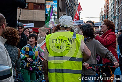 Murcia September 2012, man with yellow vest that says Editorial Stock Photo