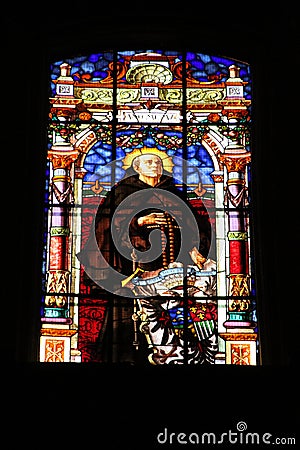 Stained glass church window of the cathedral of Murcia Editorial Stock Photo