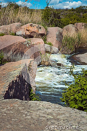 The murmuring waters of the Tokovsky waterfall in Ukraine. Stock Photo