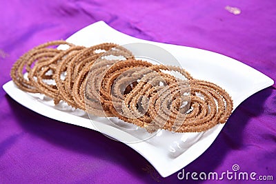 Mappillai Samba Murukku/ Samba rice fried snack Stock Photo