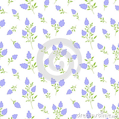 Muscari grape hyacinth bloom seamless pattern flat Vector Illustration