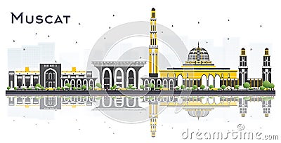 Muscat Oman City Skyline with Gray Buildings and Reflections Isolated on White Background Stock Photo