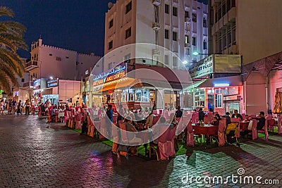 MUSCAT, OMAN - FEBRUARY 22, 2017: Local fast food restaurants in Mutrah district of Muscat, Om Editorial Stock Photo