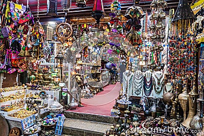 MUSCAT, OMAN - FEBRUARY 22, 2017: Shop in Muttrah souq in Muscat, Om Editorial Stock Photo