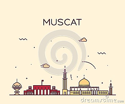 Muscat skyline trendy vector illustration linear Vector Illustration