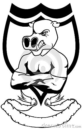 Muscle angry hippo cartoon crest coat of arms shield tattoo Vector Illustration