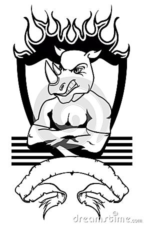 Muscle angry rhino cartoon crest coat of arms shield tattoo Vector Illustration