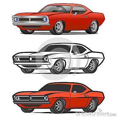 Muscle car cartoon classic vector poster t-shirt print Vector Illustration