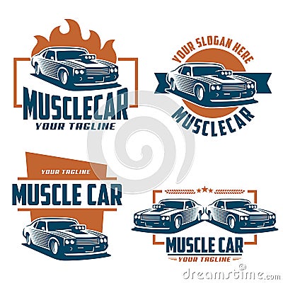 Muscle car logo, retro logo style, vintage logo Vector Illustration