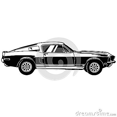 Muscle car - Old USA Classic Car, 1960s, Muscle car Stencil - Vector Clip Art for tshirt and emblem Vector Illustration