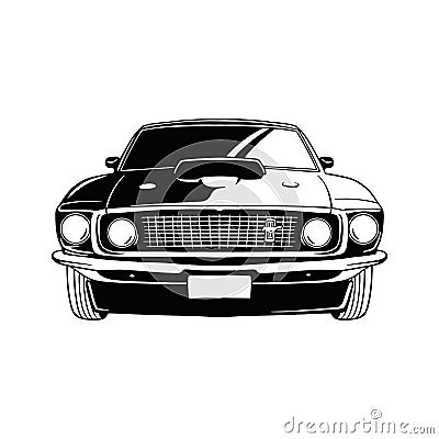 Muscle car - Old USA Classic Car, 1960s, Muscle car Stencil - Vector Clip Art for tshirt and emblem Vector Illustration