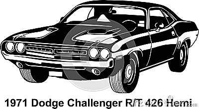 Muscle car - Old USA Classic Car, 1970s, Muscle car Stencil - Vector Clip Art for tshirt and emblem Vector Illustration