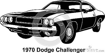 Muscle car - Old USA Classic Car, 1970s, Muscle car Stencil - Vector Clip Art for tshirt and emblem Vector Illustration