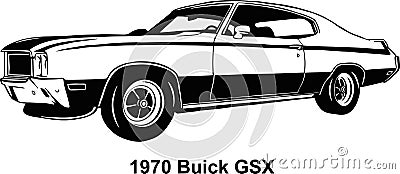 Muscle car - Old USA Classic Car, 1970s, Muscle car Stencil - Vector Clip Art for tshirt and emblem Vector Illustration