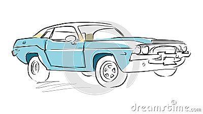 Muscle Car Sketch, Vector Drawing Stock Photo