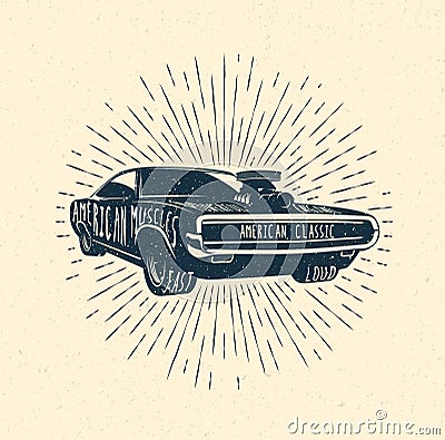 Muscle car, Vintage styled vector illustration. Vector Illustration