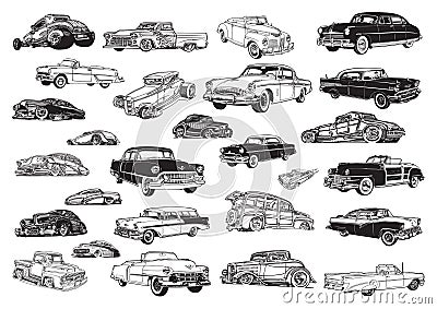 Muscle cars vector bundle vintage car vector set Vector Illustration