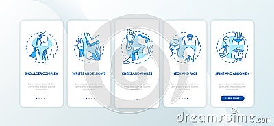 Muscle complex blue onboarding mobile app page screen with concepts Vector Illustration