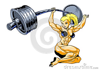 Muscle girl with barbell deadlift Vector Illustration