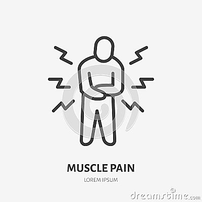 Muscle pain line icon, vector pictogram of person with stomach ache. Man having body inflammation illustration, flu Vector Illustration