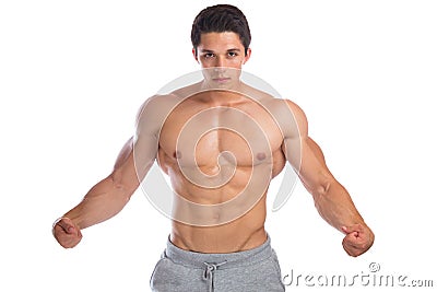 Muscles flexing posing bodybuilder bodybuilding strong muscular Stock Photo