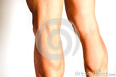 Muscles of the posterior leg, soleus and gastrocnemius muscle, photo of an athlete Stock Photo